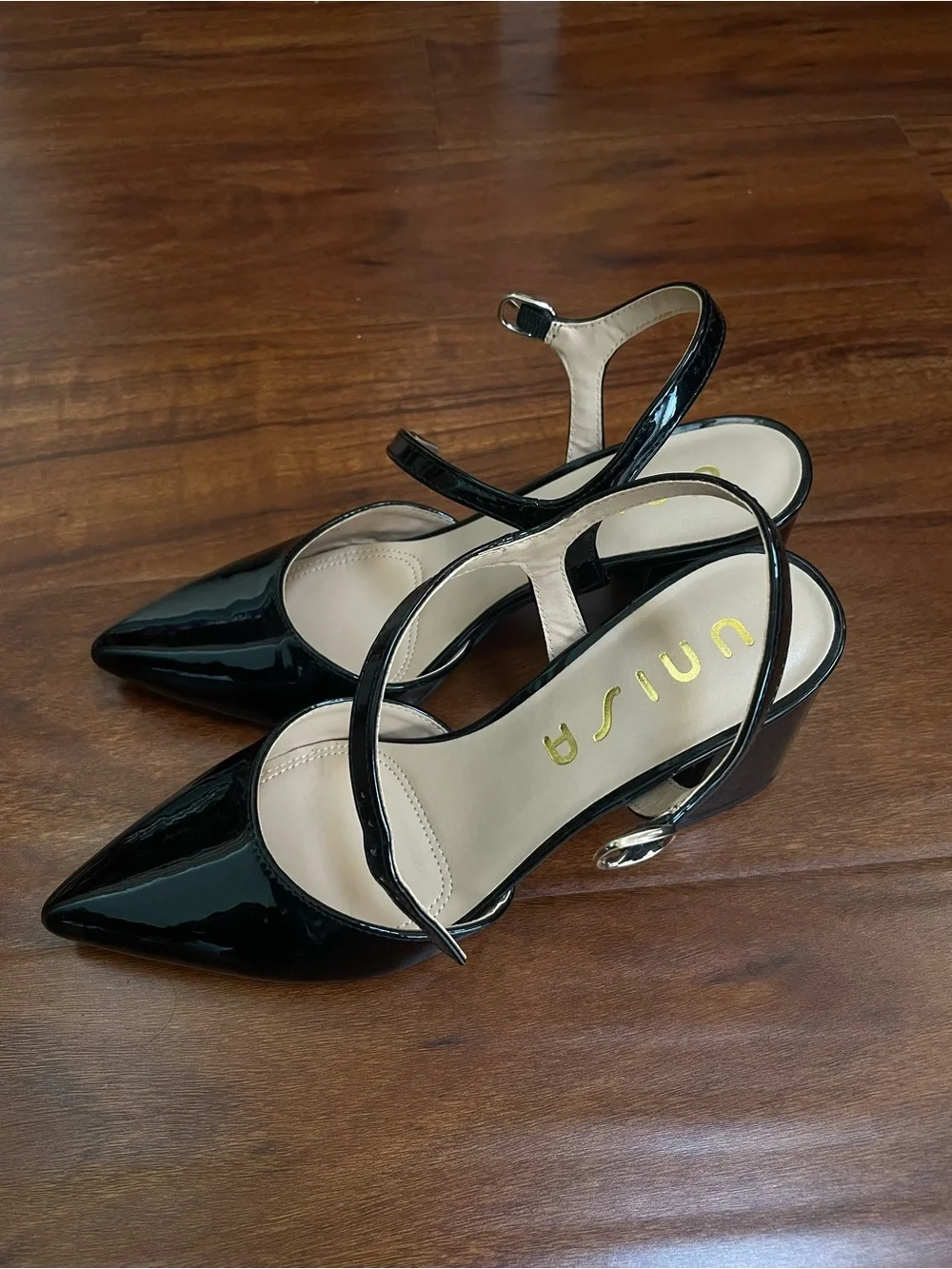 Unisa Black Patent Slingback Pointed Pumps